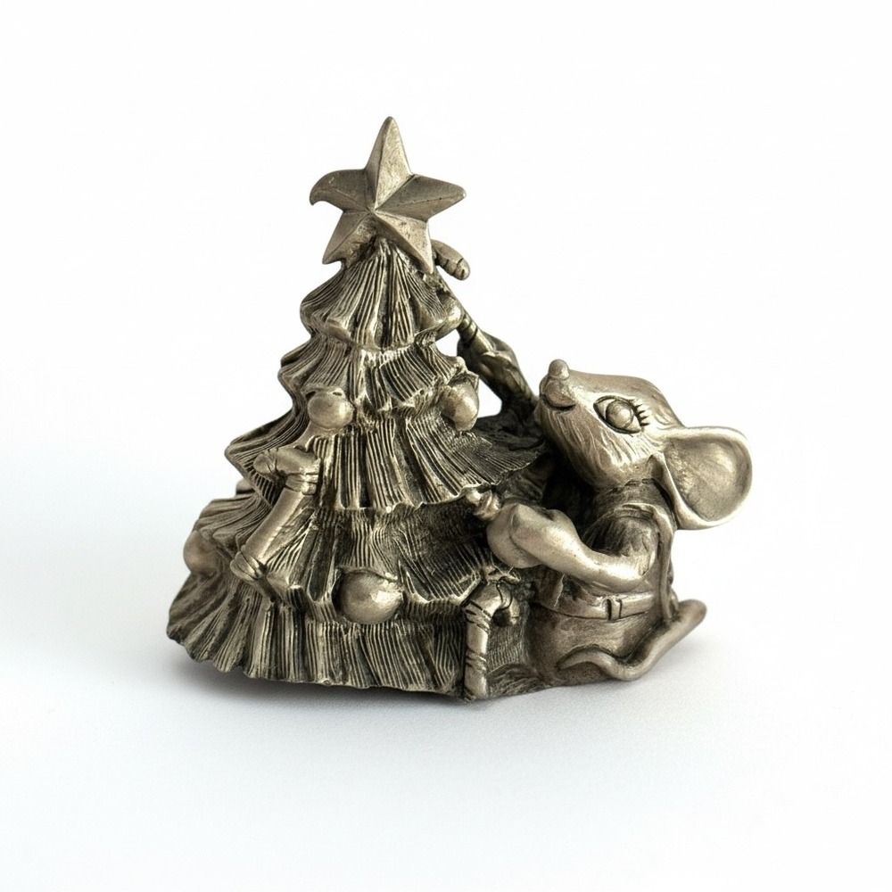 Vintage Hudson Pewter Mouse Trimming the Tree Figurine 1982‎ Next Day Ship